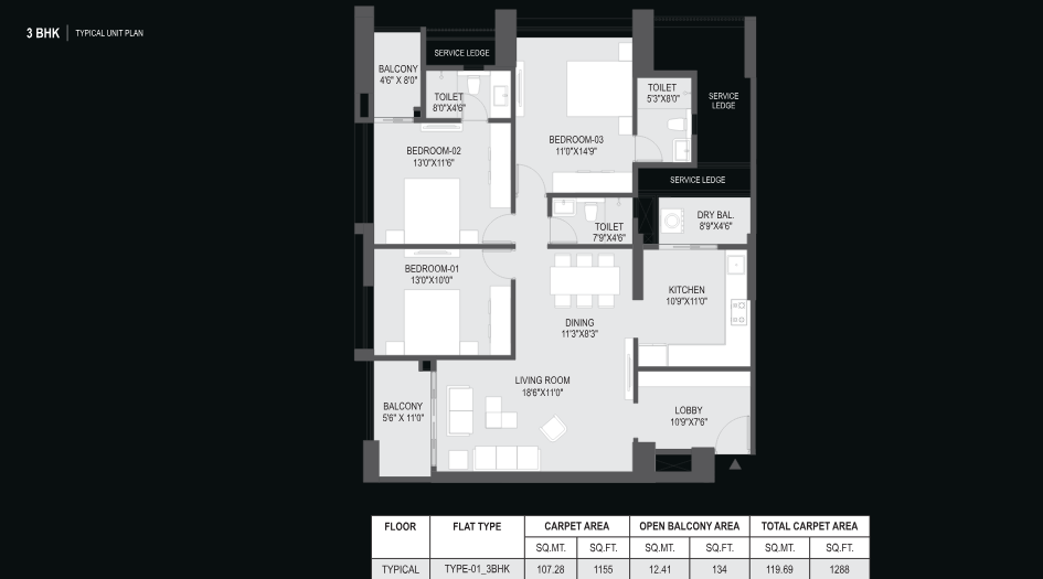 Crown-Eight-Floor-Plan-3-BHK-1156-Sqft